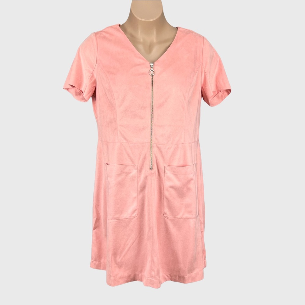 Eloquii Blush Pink Faux Suede Zip Front Shift Dress 16
